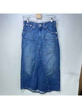 Vintage Levi's Denim Midi Skirt Patch Pocket Jean Skirt 6